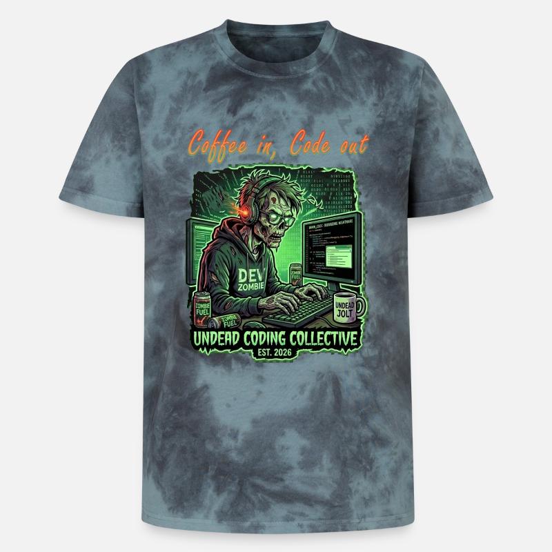 Programmeur zombie code de vie dans Code Out - T-shirt tie-dye premium unisexe - noir/bleu