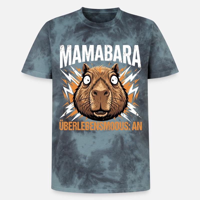 Mamabara Capybara Überlebensmodus Mutter - Unisex Premium Tie Dye T-Shirt - Schwarz/Blau
