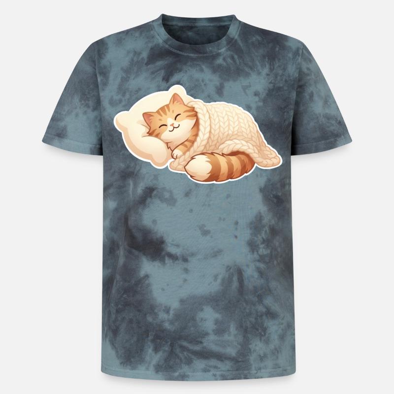 Cat sleeping - Unisex Premium Tie-Dye T-Shirt - Black/Blue