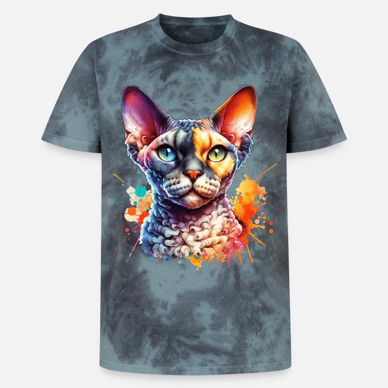 Devon Rex Motif - Unisex Premium Tie-Dye T-Shirt - Black/Blue