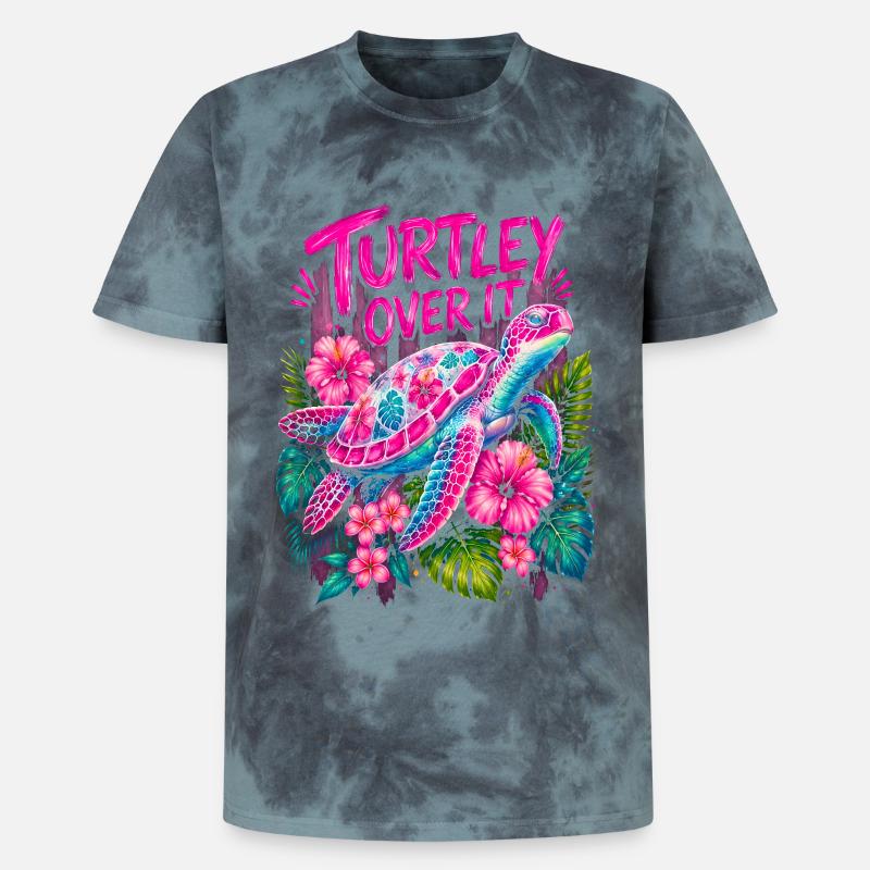 Turtley Over It Cute Turtle Flower - Unisex Premium Tie Dye T-Shirt - Schwarz/Blau