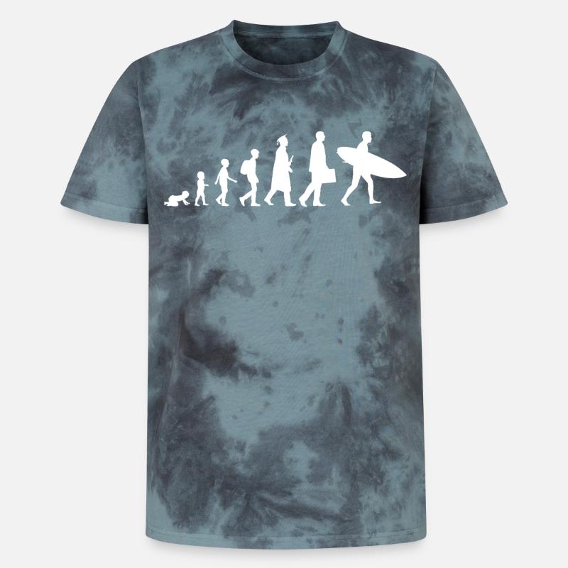 Evolution eines Surfers - Unisex Premium Tie Dye T-Shirt - Schwarz/Blau
