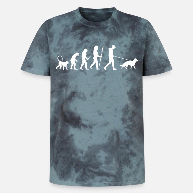 Evolution Deutscher Schäferhund - Unisex Premium Tie Dye T-Shirt - Schwarz/Blau
