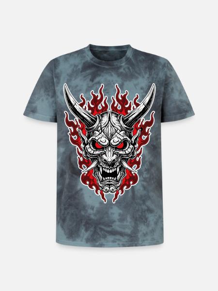 Oni-Maske Höllenporträt Rot Schwarz - Unisex Premium Tie Dye T-Shirt - Schwarz/Blau
