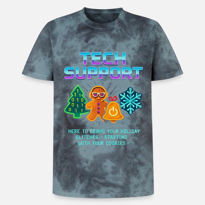 Funny Technical Support Debug Christmas - Unisex Premium Tie-Dye T-Shirt - Black/Blue