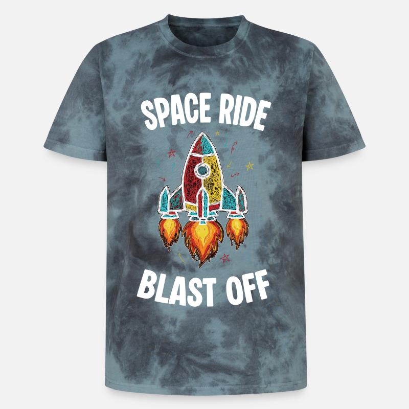 Fusée Espace Retro Scribble Blast Off - T-shirt tie-dye premium unisexe - noir/bleu