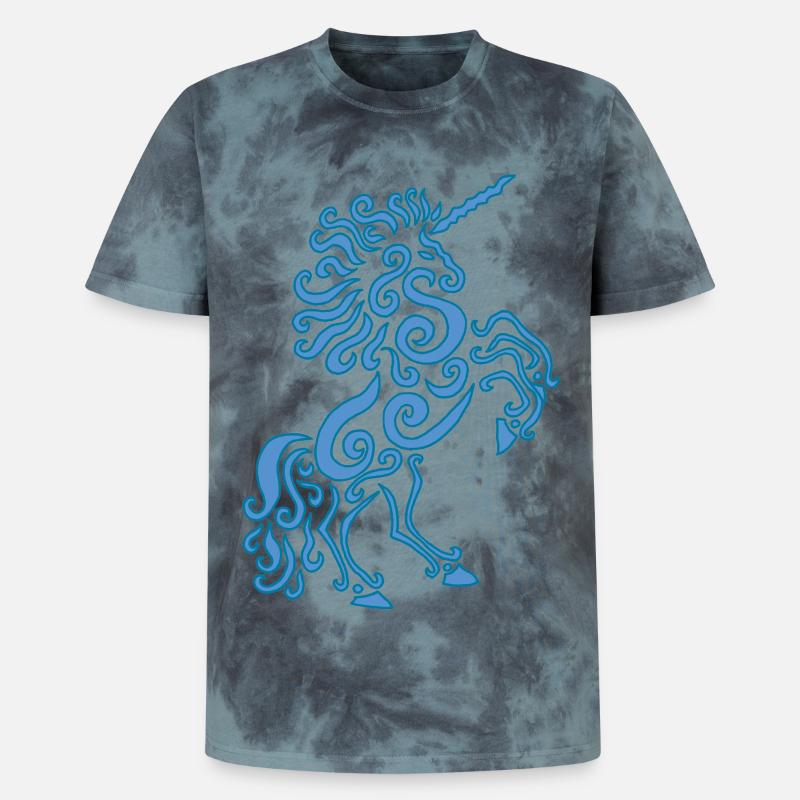 Blaues Einhorn Pferd - Unisex Premium Tie Dye T-Shirt - Schwarz/Blau