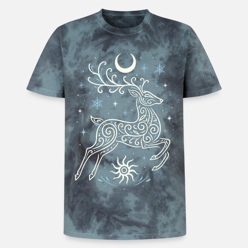 Springender Yule Hirsch mit Sonne & Mond - Unisex Premium Tie Dye T-Shirt - Schwarz/Blau