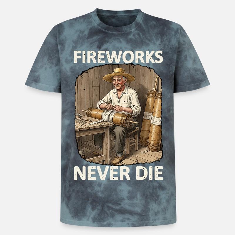 Fireworks Never Die Pyro - Unisex Premium Tie Dye T-Shirt - Schwarz/Blau