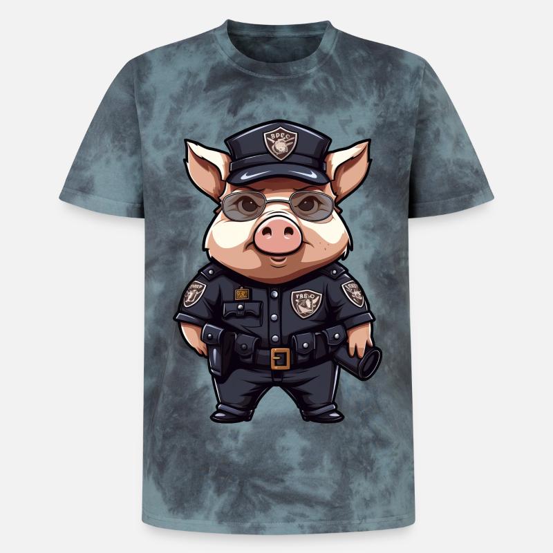 Piggy Policeman - Unisex Premium Tie-Dye T-Shirt - Black/Blue