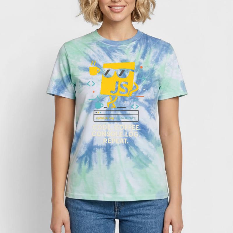 Code Coffee Console.log Repeat JavaScript Programm Unisex Premium Tie Dye T-Shirt