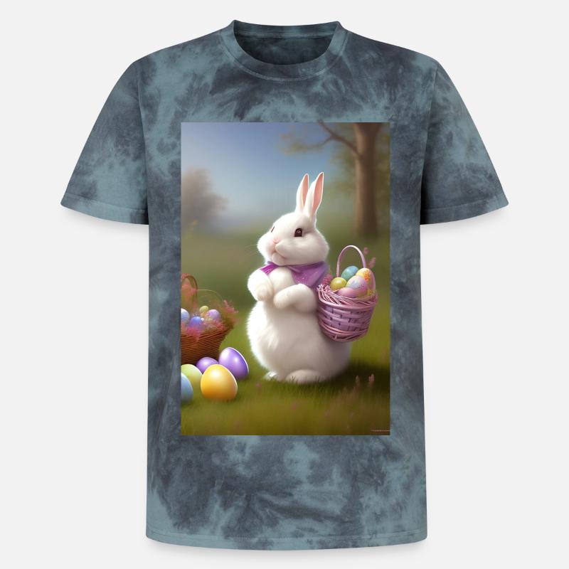 Easter Bunny with Easter Eggs - Unisex Premium Tie-Dye T-Shirt - Black/Blue