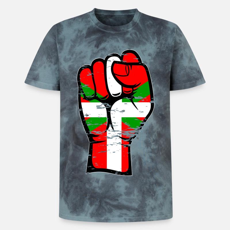 Poing de drapeau basque utilisé - T-shirt tie-dye premium unisexe - noir/bleu