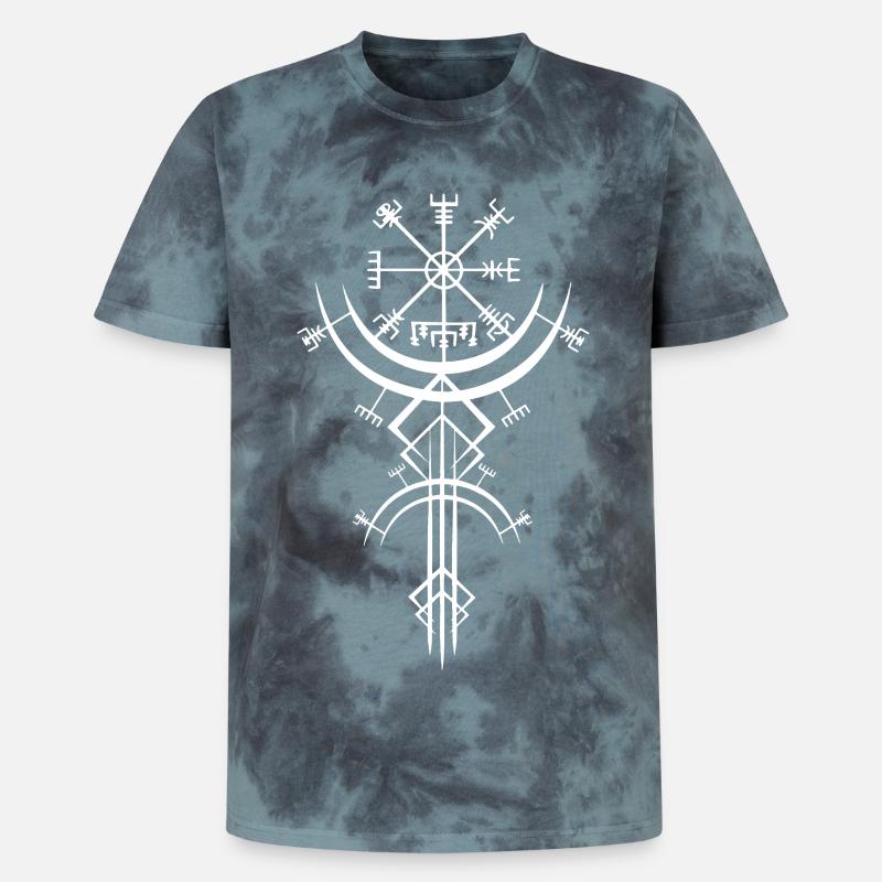 Weißes Symbol eines Wikinger-Kompasses - Unisex Premium Tie Dye T-Shirt - Schwarz/Blau