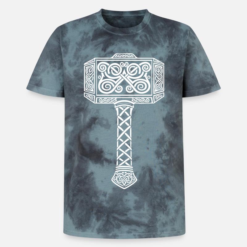 Mjölnir Thors Hammer Wikinger-Maskottchen - Unisex Premium Tie Dye T-Shirt - Schwarz/Blau