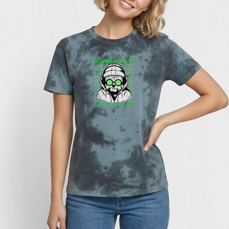 Became a Coder – Hacker Dog Binary Look Unisex Premium Tie Dye T-Shirt