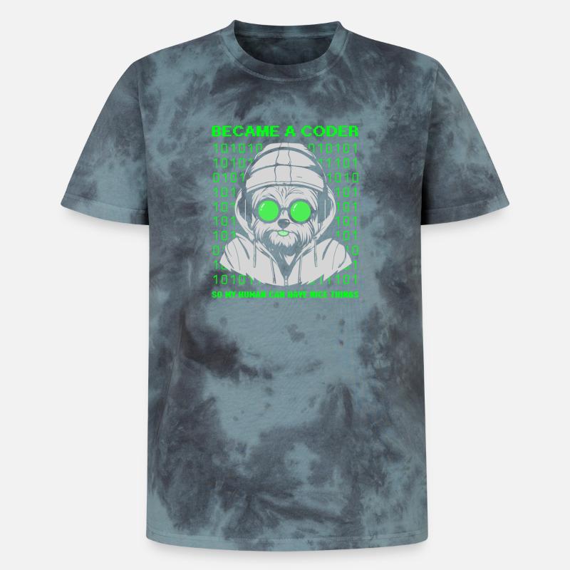 Devenu codeur – Cyber Dog Binary - T-shirt tie-dye premium unisexe - noir/bleu