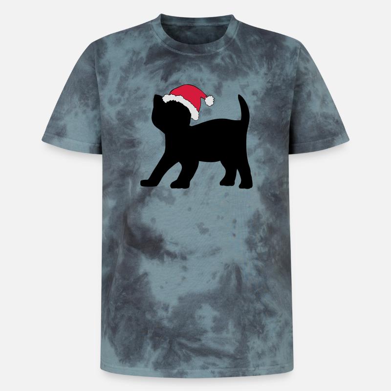 Kätzchen in einem Weihnachts-Hut. - Unisex Premium Tie Dye T-Shirt - Schwarz/Blau