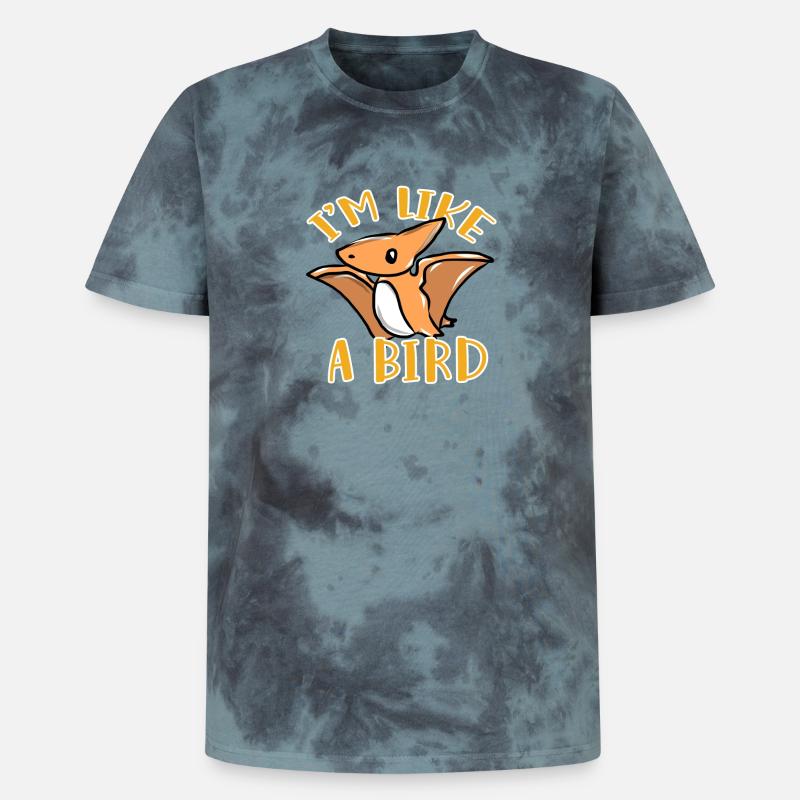 Dinosaurier Vogel - Unisex Premium Tie Dye T-Shirt - Schwarz/Blau