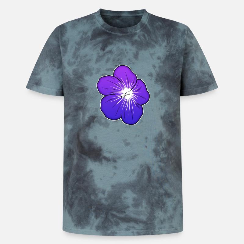 Violette Blütenillustration mit leuchtender Mitte - Unisex Premium Tie Dye T-Shirt - Schwarz/Blau