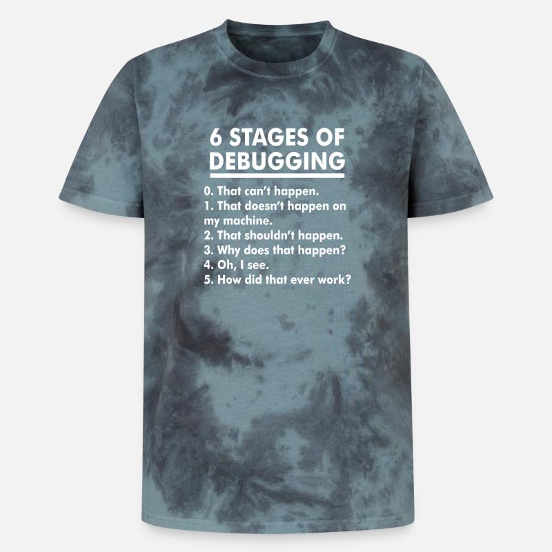 Humorvolle Illustration der Debugging-Phasen - Unisex Premium Tie Dye T-Shirt - Schwarz/Blau