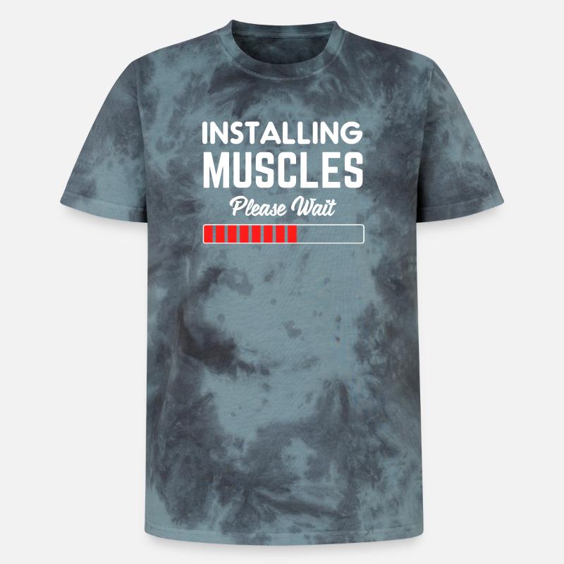Installing Muscles Please Wait - Unisex Premium Tie-Dye T-Shirt - Black/Blue