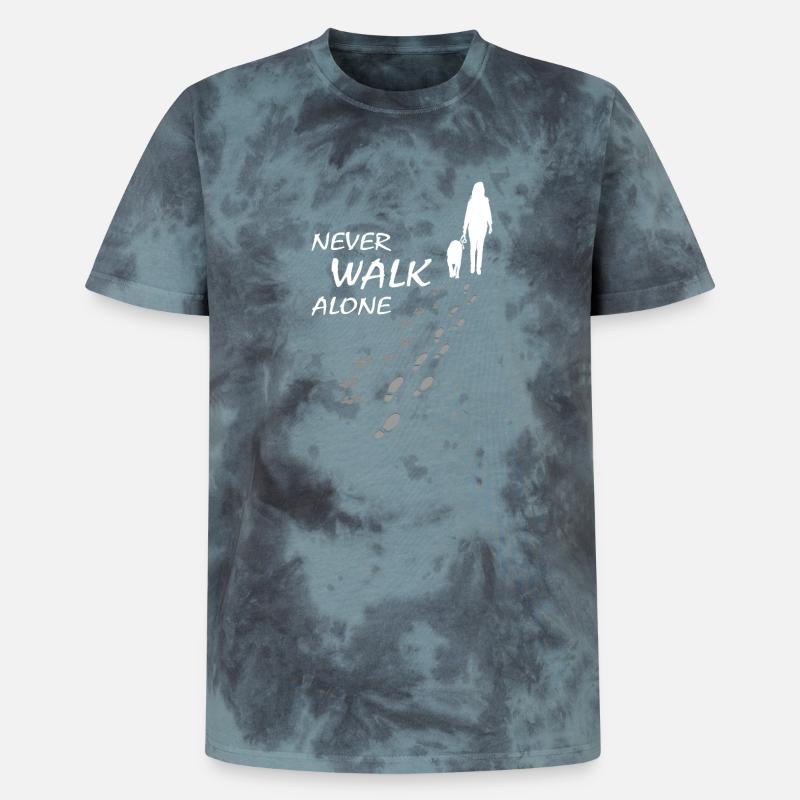 Hund - NEVER WALK ALONE, Gassi - Unisex Premium Tie Dye T-Shirt - Schwarz/Blau