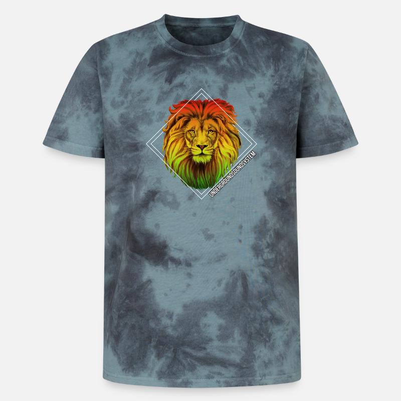 Rainbow Lion Diamond Pattern - Unisex Premium Tie-Dye T-Shirt - Black/Blue