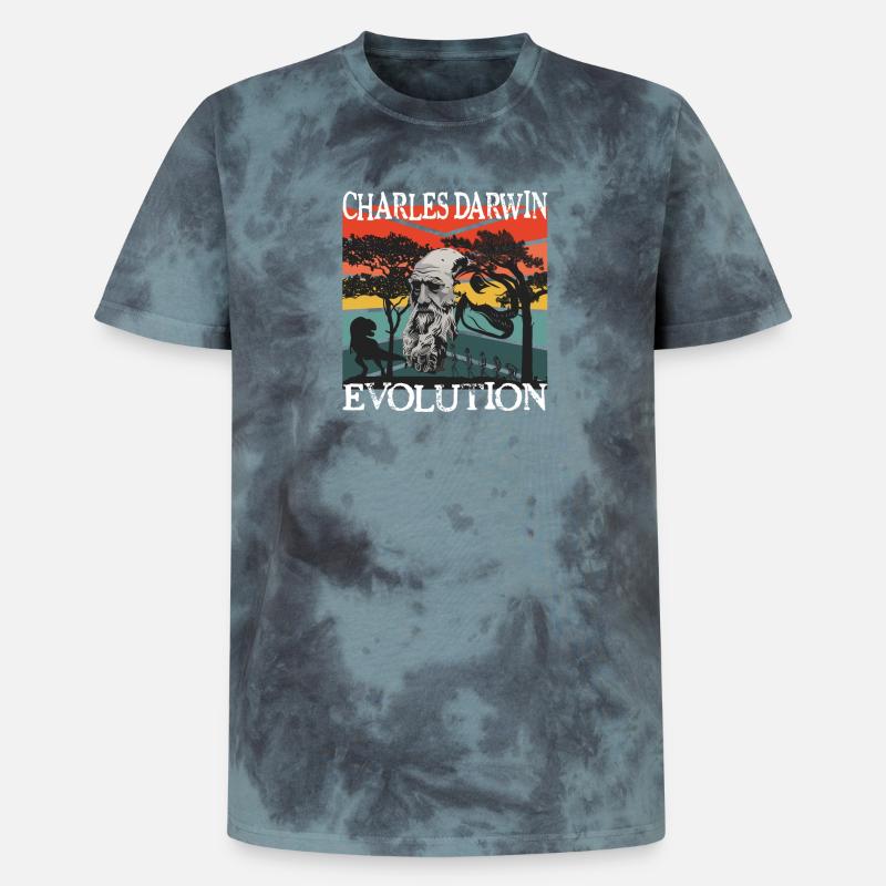 Idée cadeau textile Charles Darwin Evolution - T-shirt tie-dye premium unisexe - noir/bleu