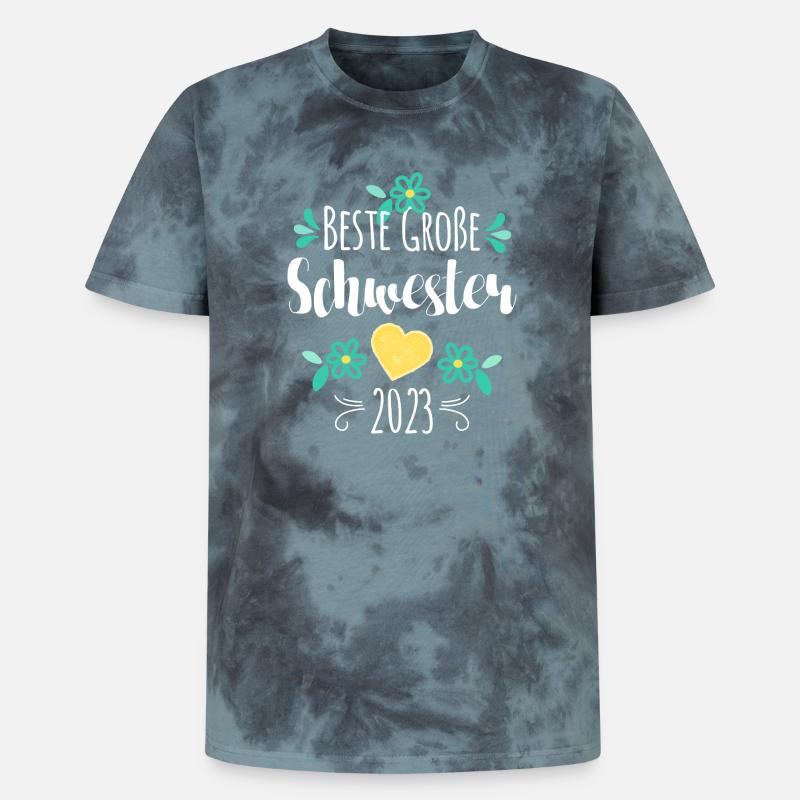 Beste Große Schwester 2023 - Unisex Premium Tie Dye T-Shirt - Schwarz/Blau