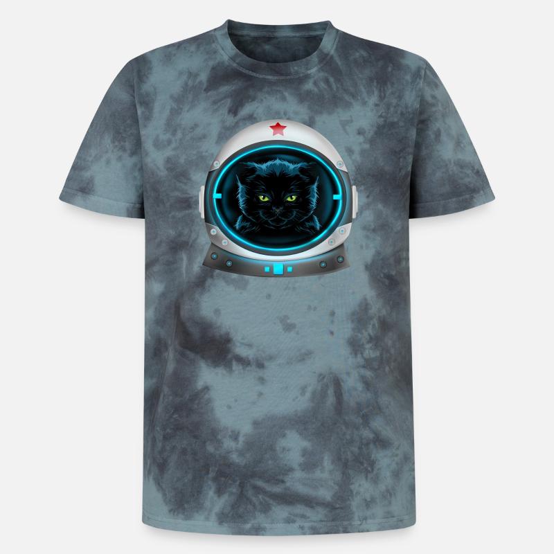 angry space cat astronaut - Unisex Premium Tie-Dye T-Shirt - Black/Blue