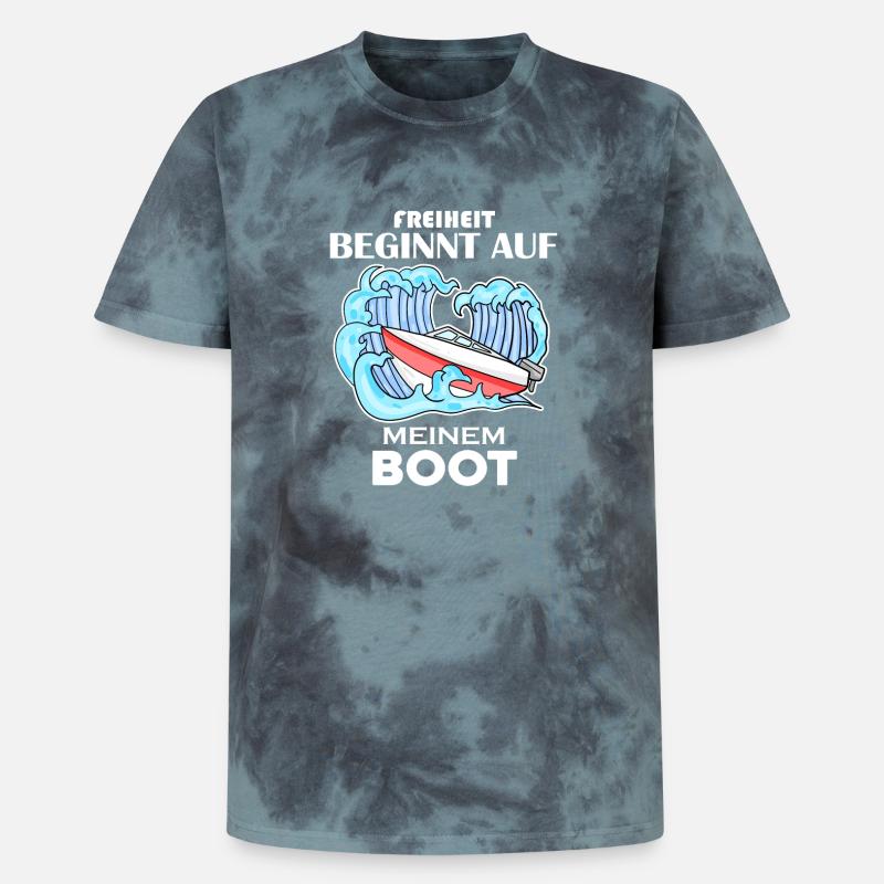Motorboot Kapitän Boot Geschenk - Unisex Premium Tie Dye T-Shirt - Schwarz/Blau