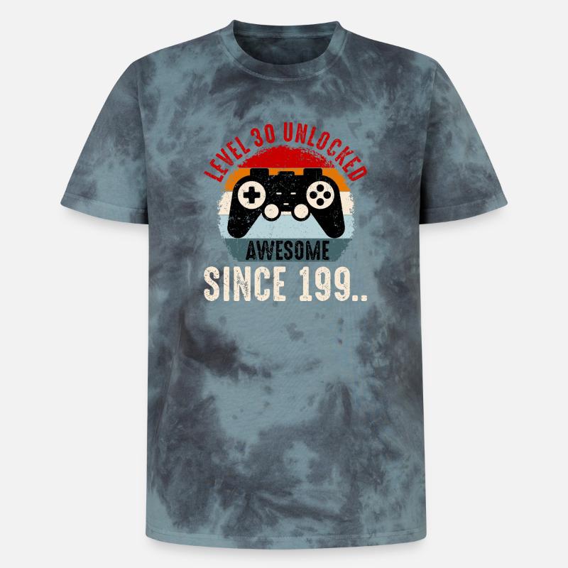 Level-30 Entsperrter Retro-Controller - Unisex Premium Tie Dye T-Shirt - Schwarz/Blau