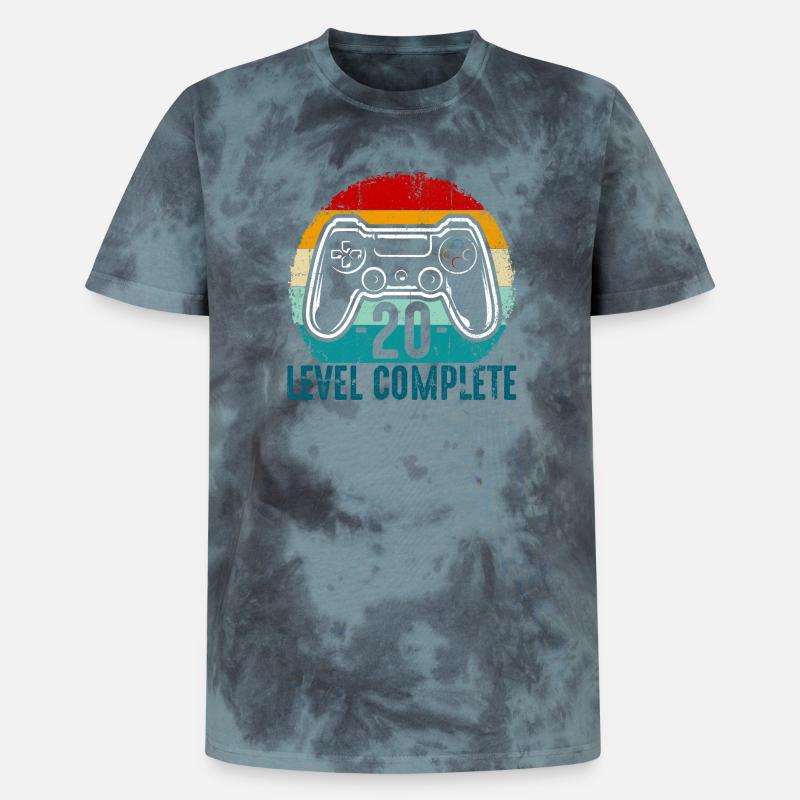 Retro Controller Level Complete - Unisex Premium Tie-Dye T-Shirt - Black/Blue