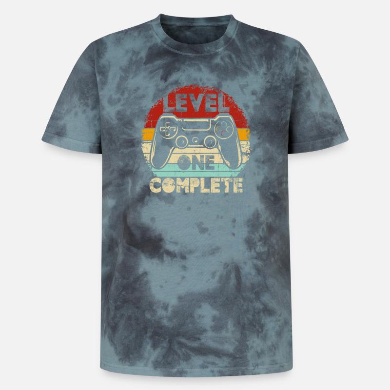 Level One Complete Retro Controller - Unisex Premium Tie Dye T-Shirt - Schwarz/Blau