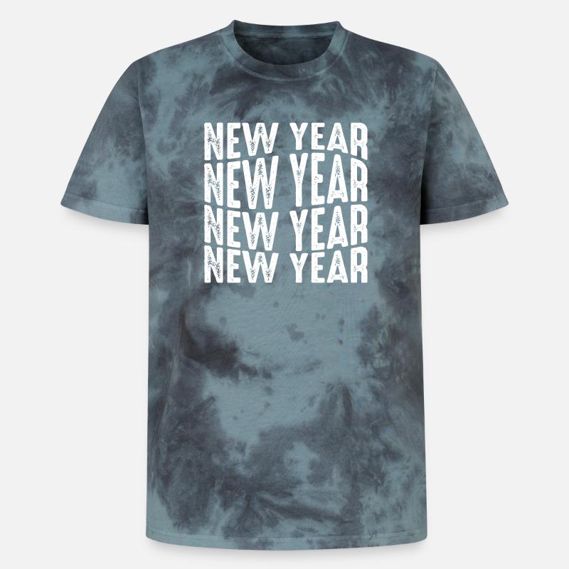 New Year Repeated Text Pattern - Unisex Premium Tie-Dye T-Shirt - Black/Blue