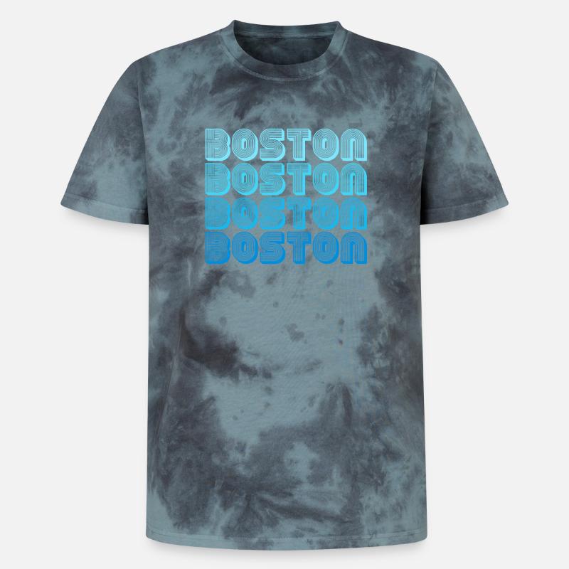 Boston Repeat Pattern Blue Gradient - Unisex Premium Tie-Dye T-Shirt - Black/Blue