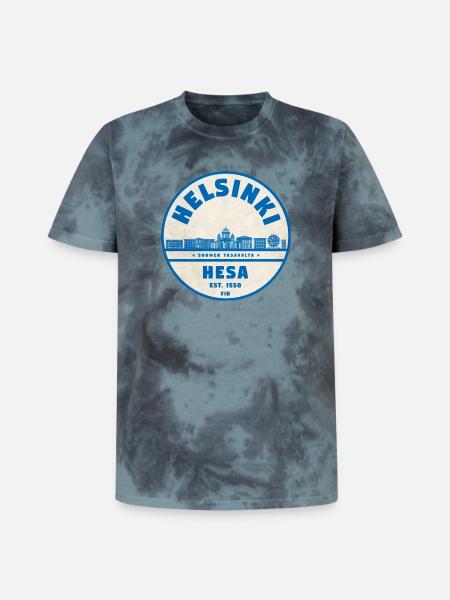 Helsinki Skyline Emblem 1550 - Unisex Premium Tie-Dye T-Shirt - Black/Blue