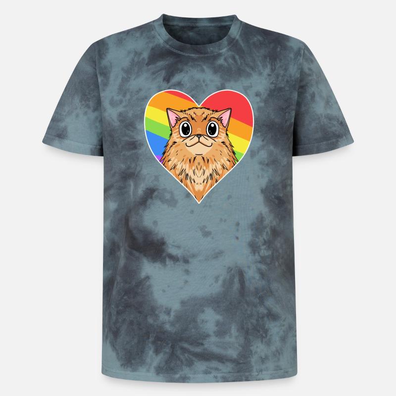 Regenbogen - Katze mit Herz - Unisex Premium Tie Dye T-Shirt - Schwarz/Blau