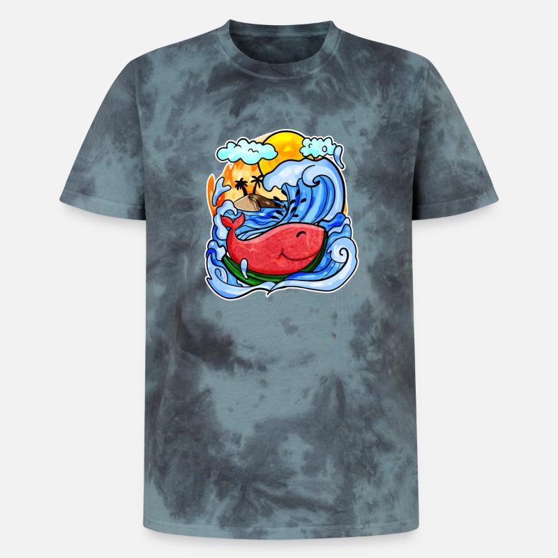 Baleine pastèque - T-shirt tie-dye premium unisexe - noir/bleu