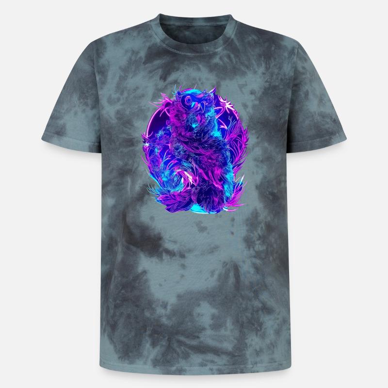 Abstrakte Eulen Neon Synthwave Kunst - Unisex Premium Tie Dye T-Shirt - Schwarz/Blau