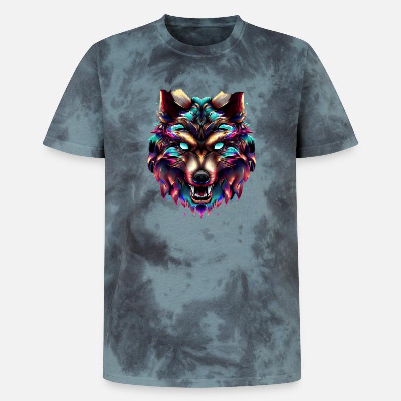 Wolf’s Head Synthwave Wolf - T-shirt tie-dye premium unisexe - noir/bleu