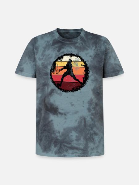 Retro Sunset Tennis Silhouette - Unisex Premium Tie-Dye T-Shirt - Black/Blue