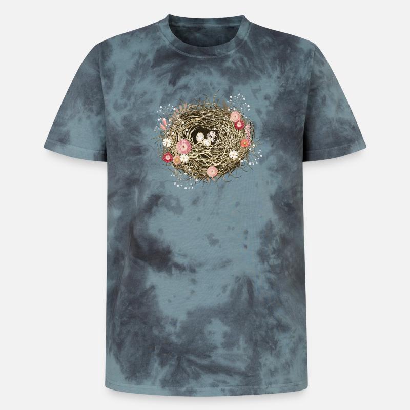 Vogelnest oder Osternest mit Trockenblumen - Unisex Premium Tie Dye T-Shirt - Schwarz/Blau