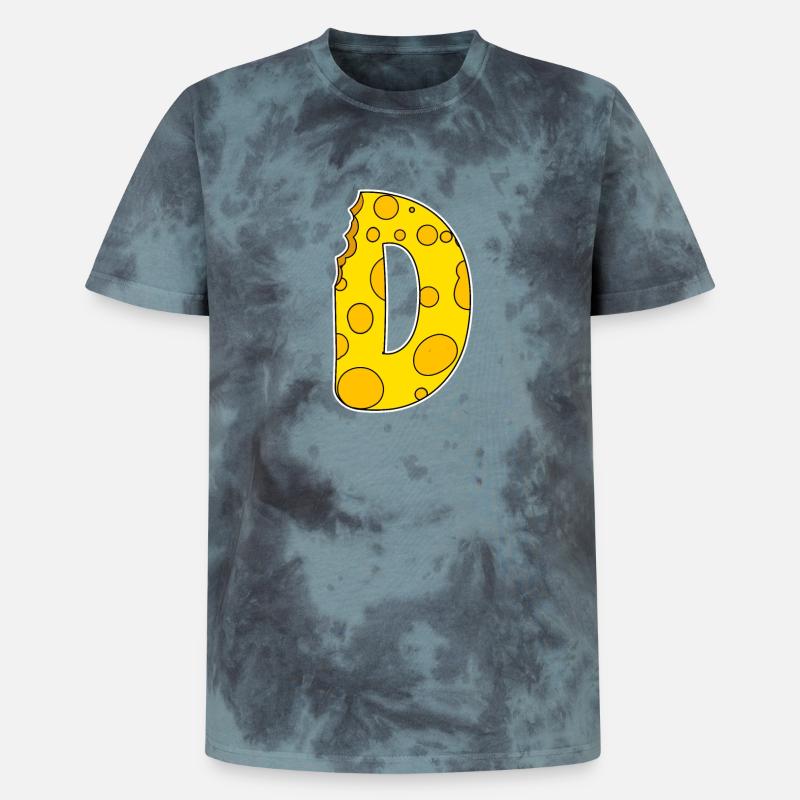 Buchstabe D - Anfangsbuchstabe D - Käse Motiv - Unisex Premium Tie Dye T-Shirt - Schwarz/Blau