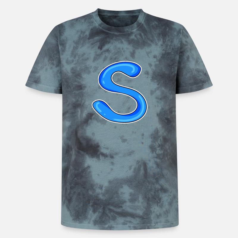 Buchstabe S Anfangsbuchstabe - Unisex Premium Tie Dye T-Shirt - Schwarz/Blau