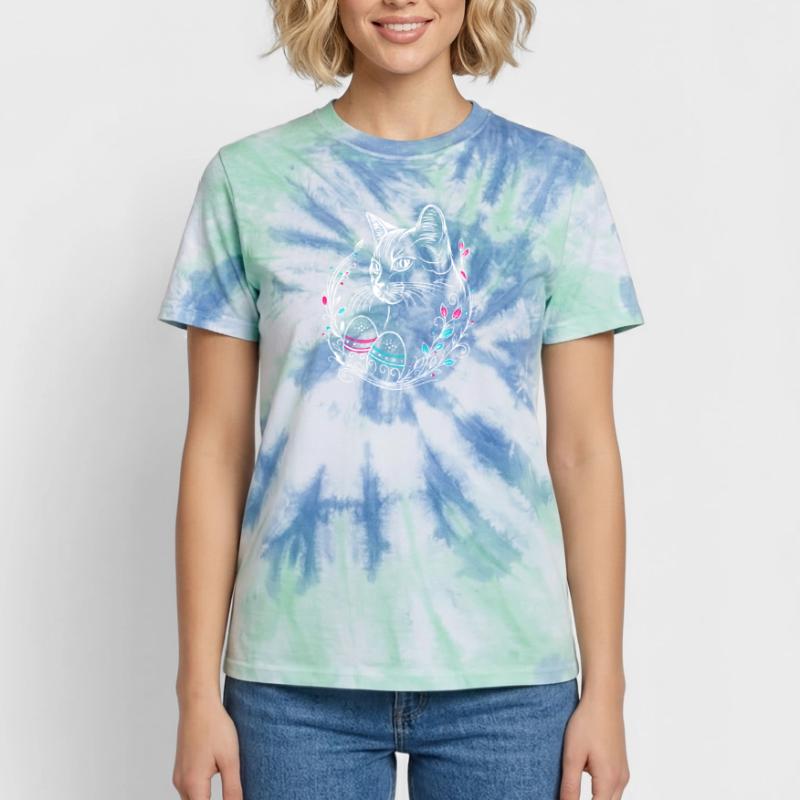 Cat Easter Easter Eggs Easter Cat Unisex Premium Tie-Dye T-Shirt