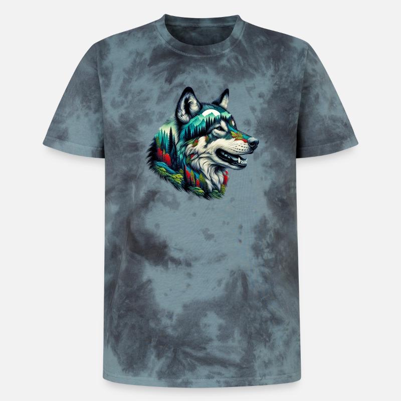 Wolf - Unisex Premium Tie Dye T-Shirt - Schwarz/Blau