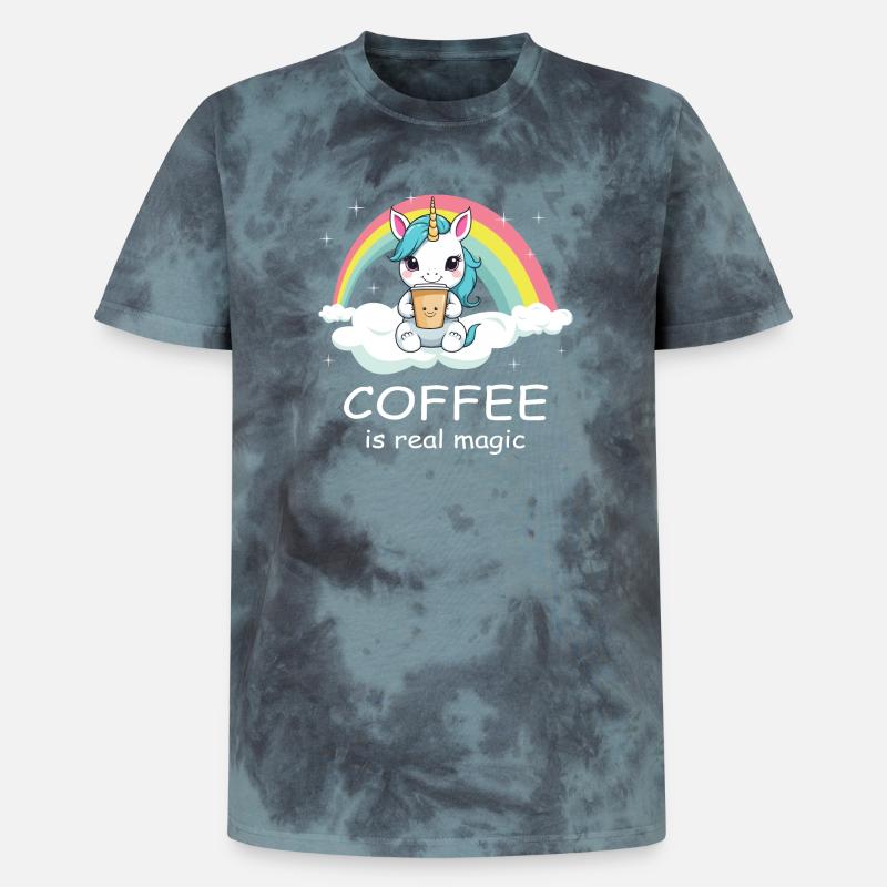 Süßes Kaffee Einhorn - Unisex Premium Tie Dye T-Shirt - Schwarz/Blau