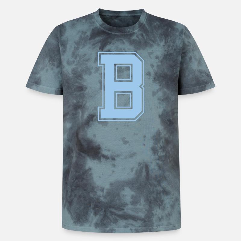 Monogramm Hellblau Varsity College Initiale B - Unisex Premium Tie Dye T-Shirt - Schwarz/Blau